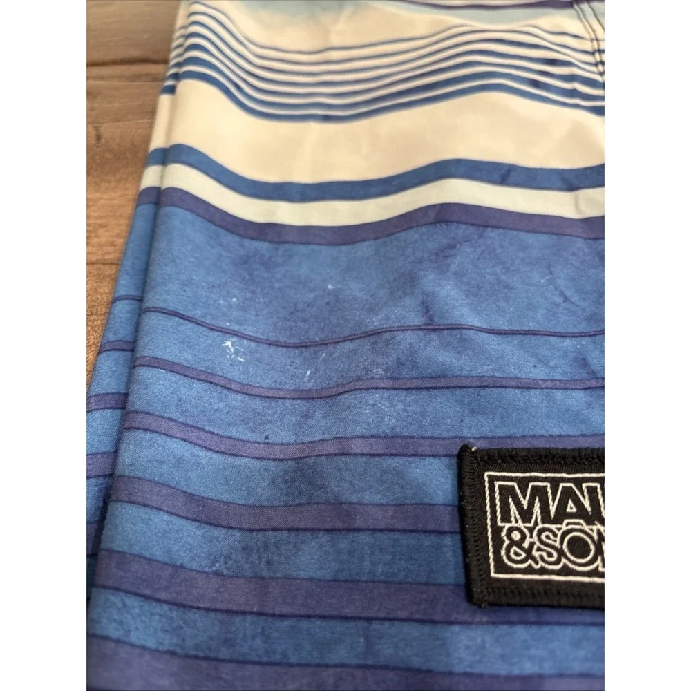Board Shorts MAUI AND SONS Black shark Stretch  White Blue  Swim Trunk Sz 36